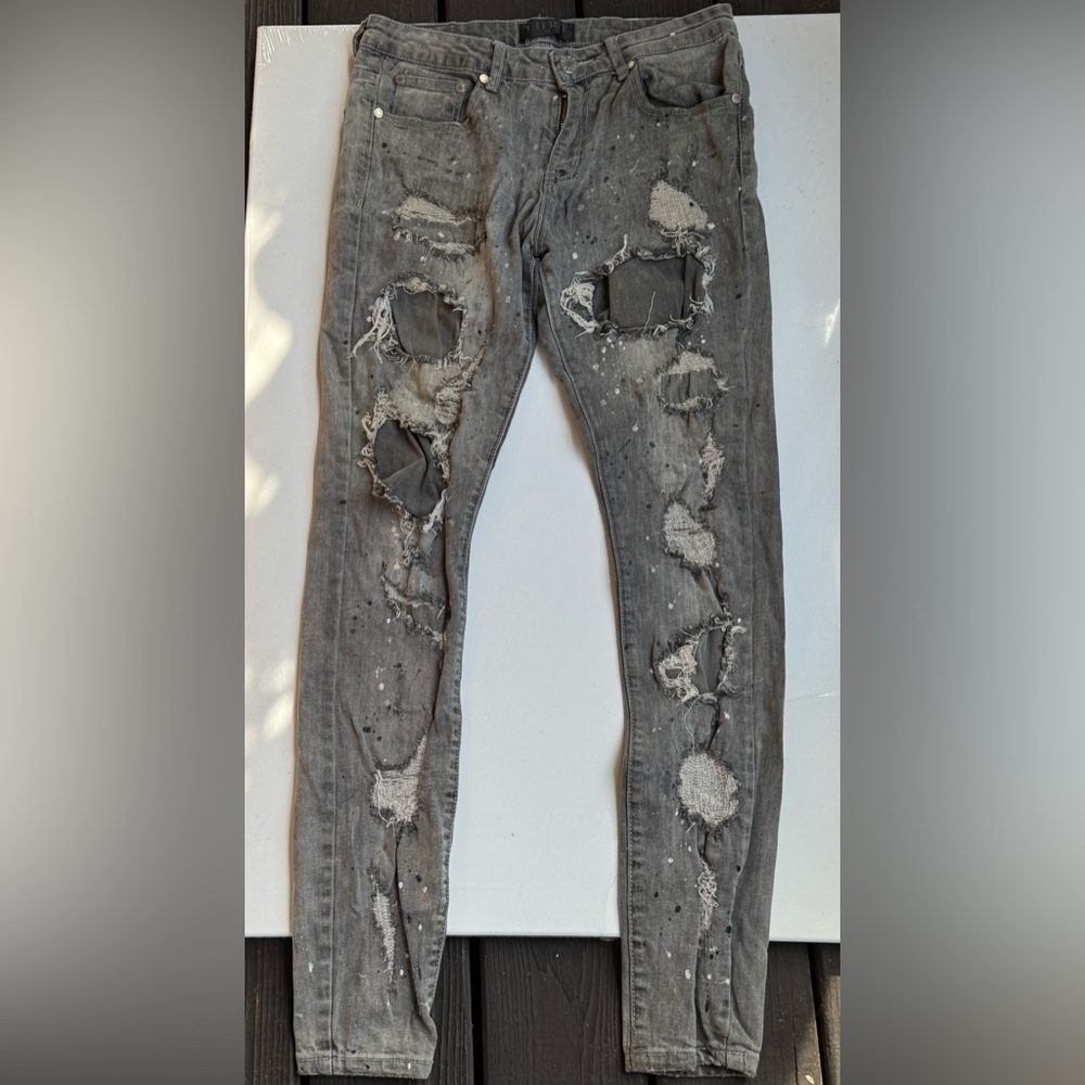 THRT Men's Gray‎ Paint Splatter Distressed Jeans Sz 32 Slim Fit